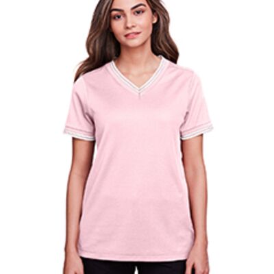 CrownLux Performance® Ladies' Plaited Tipped V-Neck Top Thumbnail